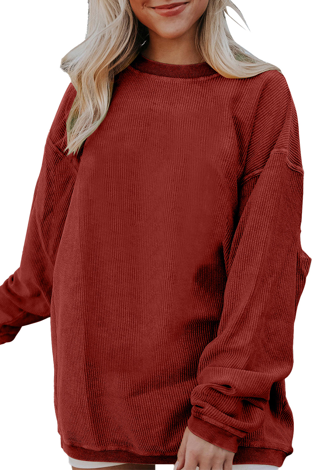 Racing Red Ribbed Corduroy Oversized Sweatshirt