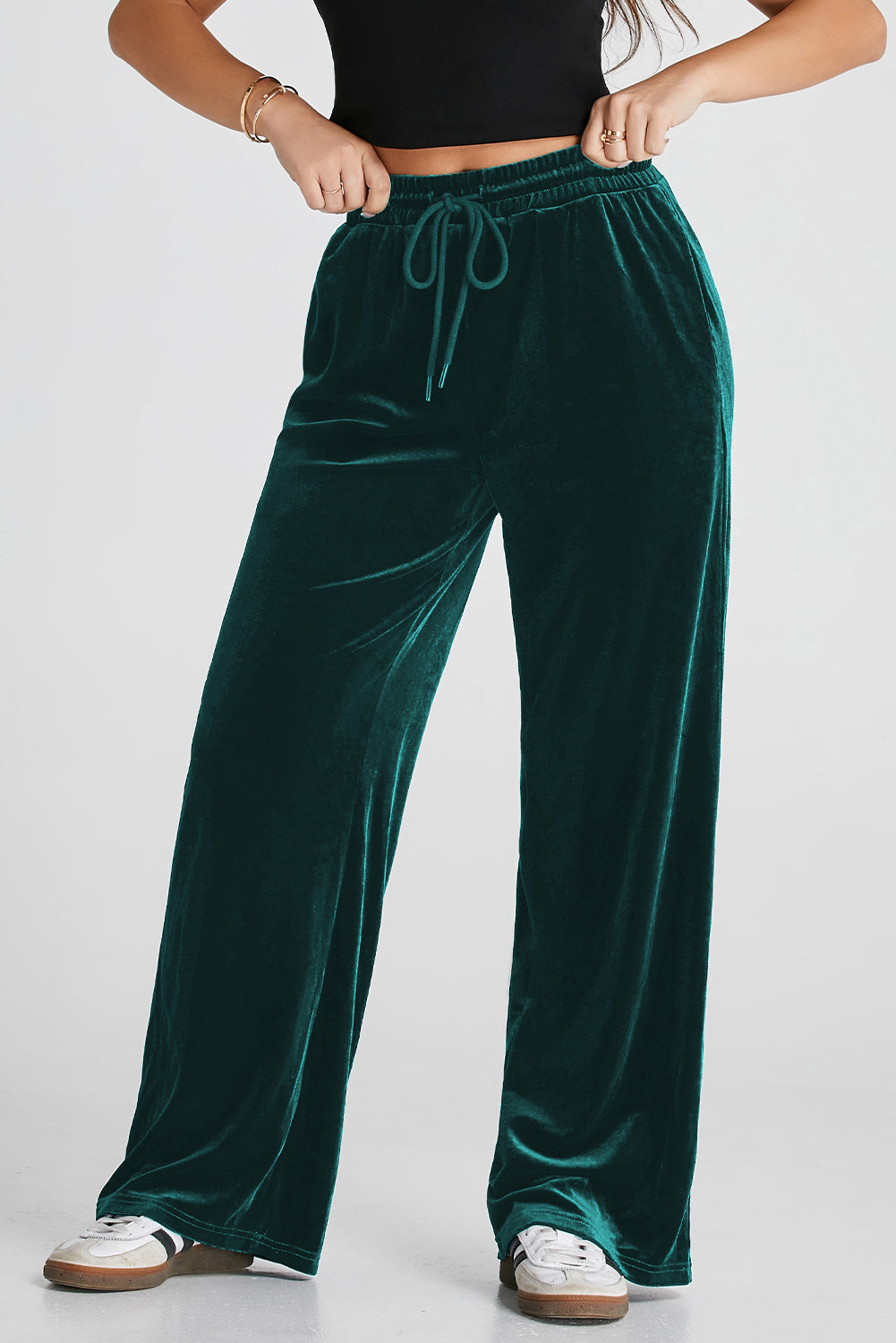 Evergreen Solid Drawstring Waist Wide Leg Pants