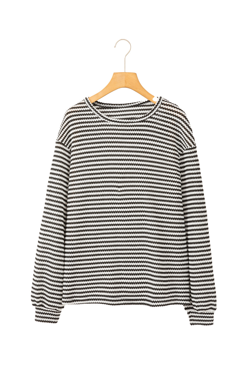 Black Stripe Round Neck Drop Shoulder Long Sleeve Top