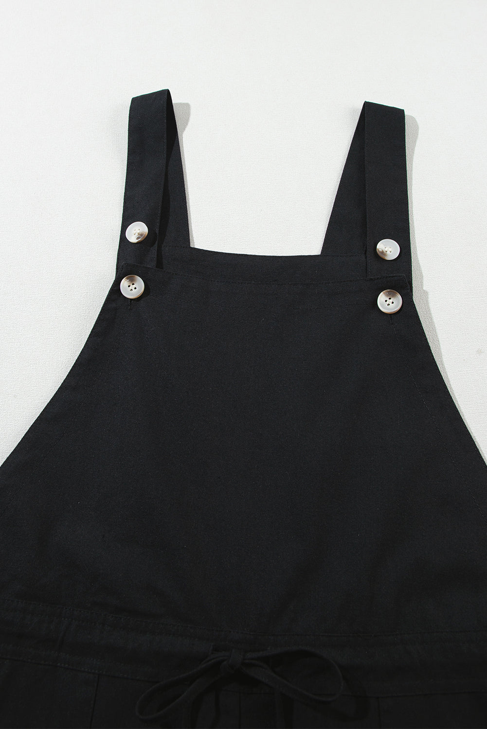 Black Drawstring Buttoned Straps Cropped Overall