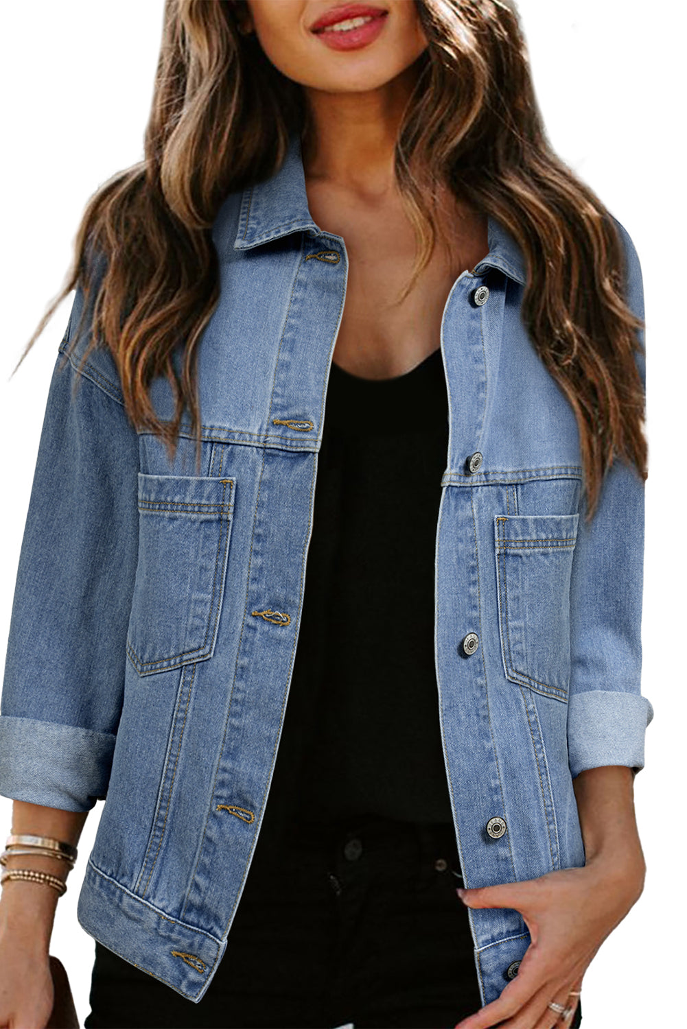 Wild Wind Washed Oversize Pocketed Denim Jacket