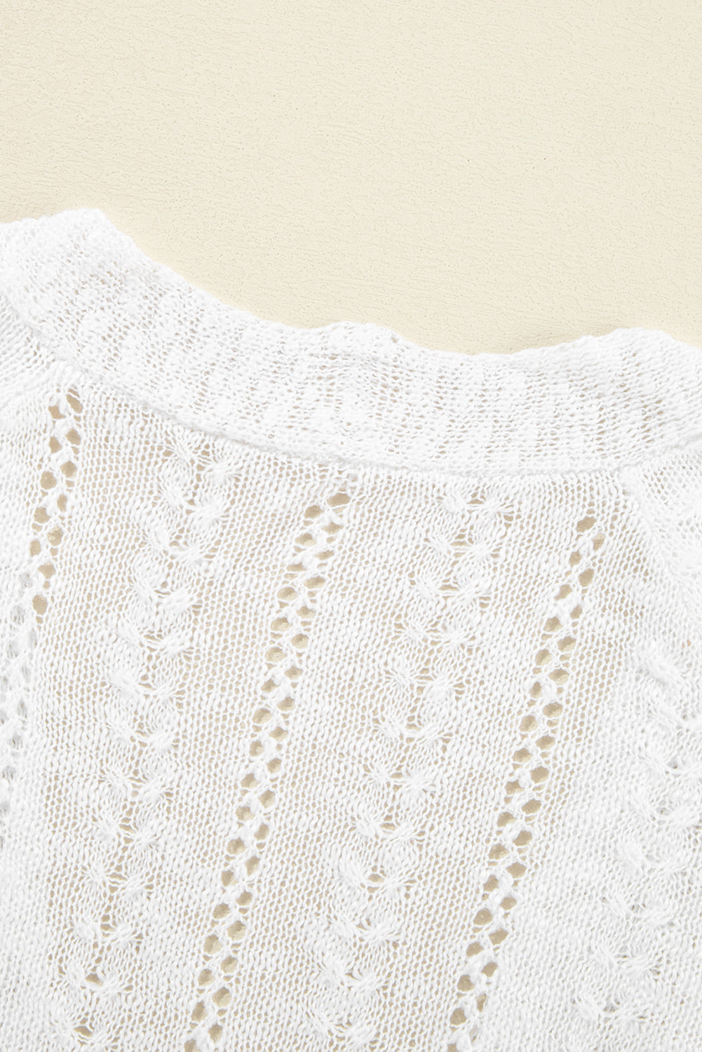 White Solid Open Knit Cardigan