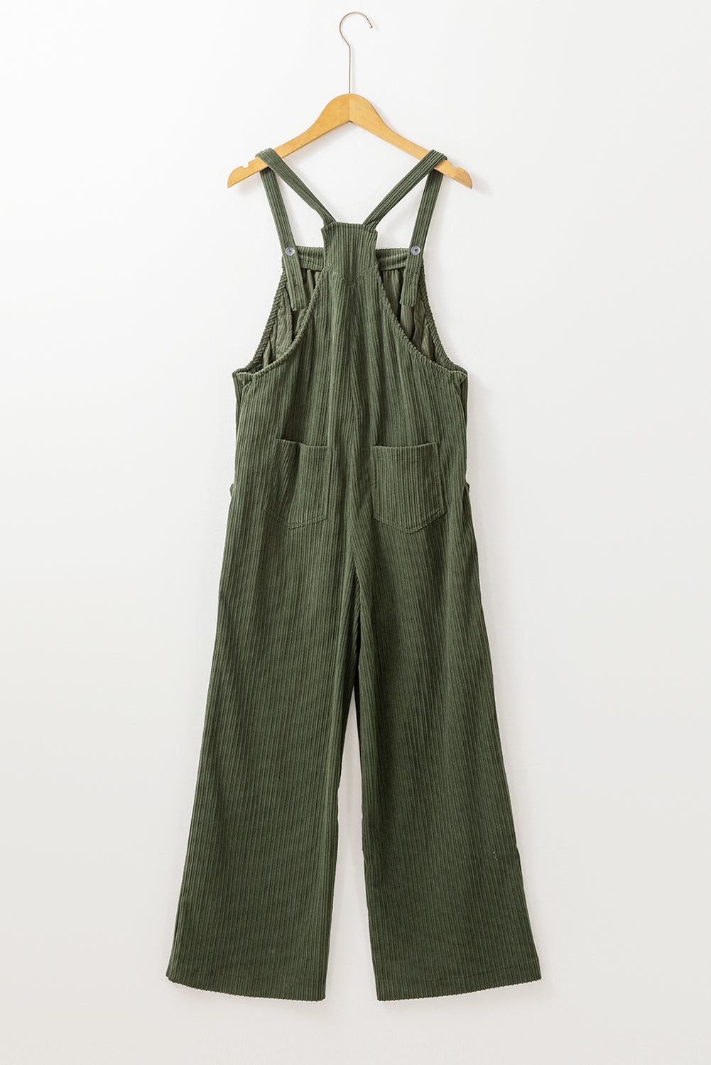 Jungle Green Solid Pocketed Loose Fit Corduroy Overall