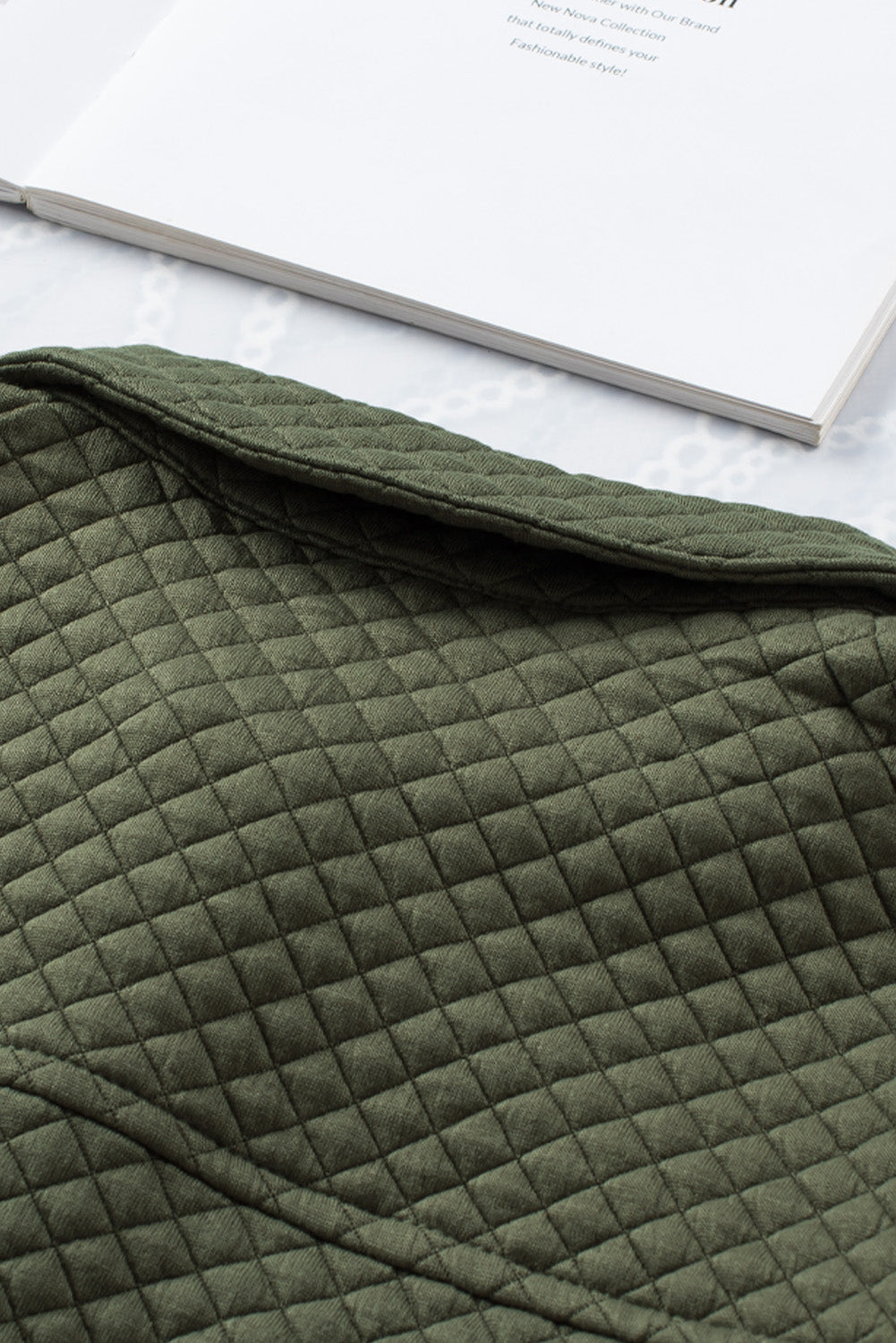 Green Retro Quilted Flap Pocket Button Shacket