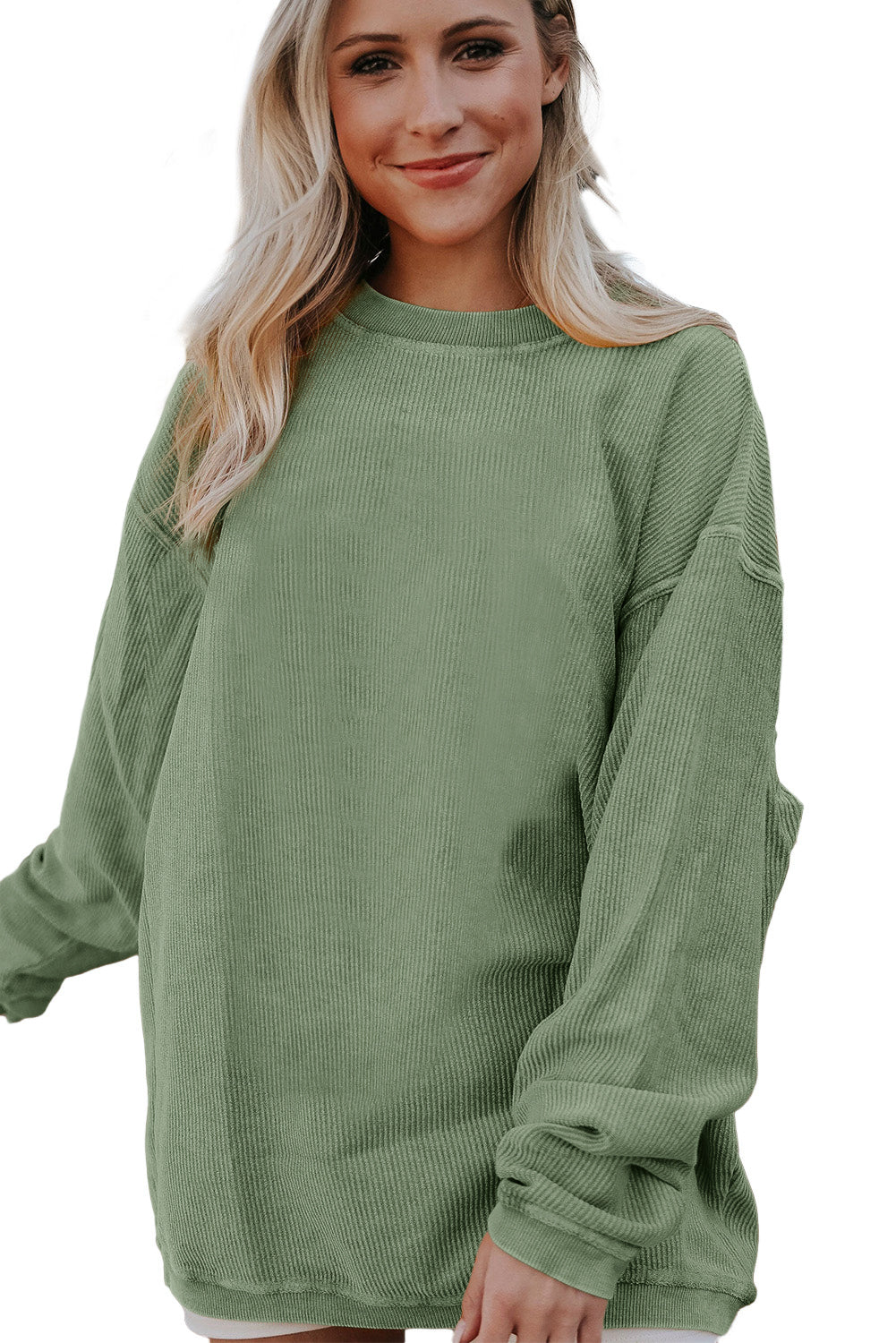 Grass Green Ribbed Corduroy Oversized Sweatshirt