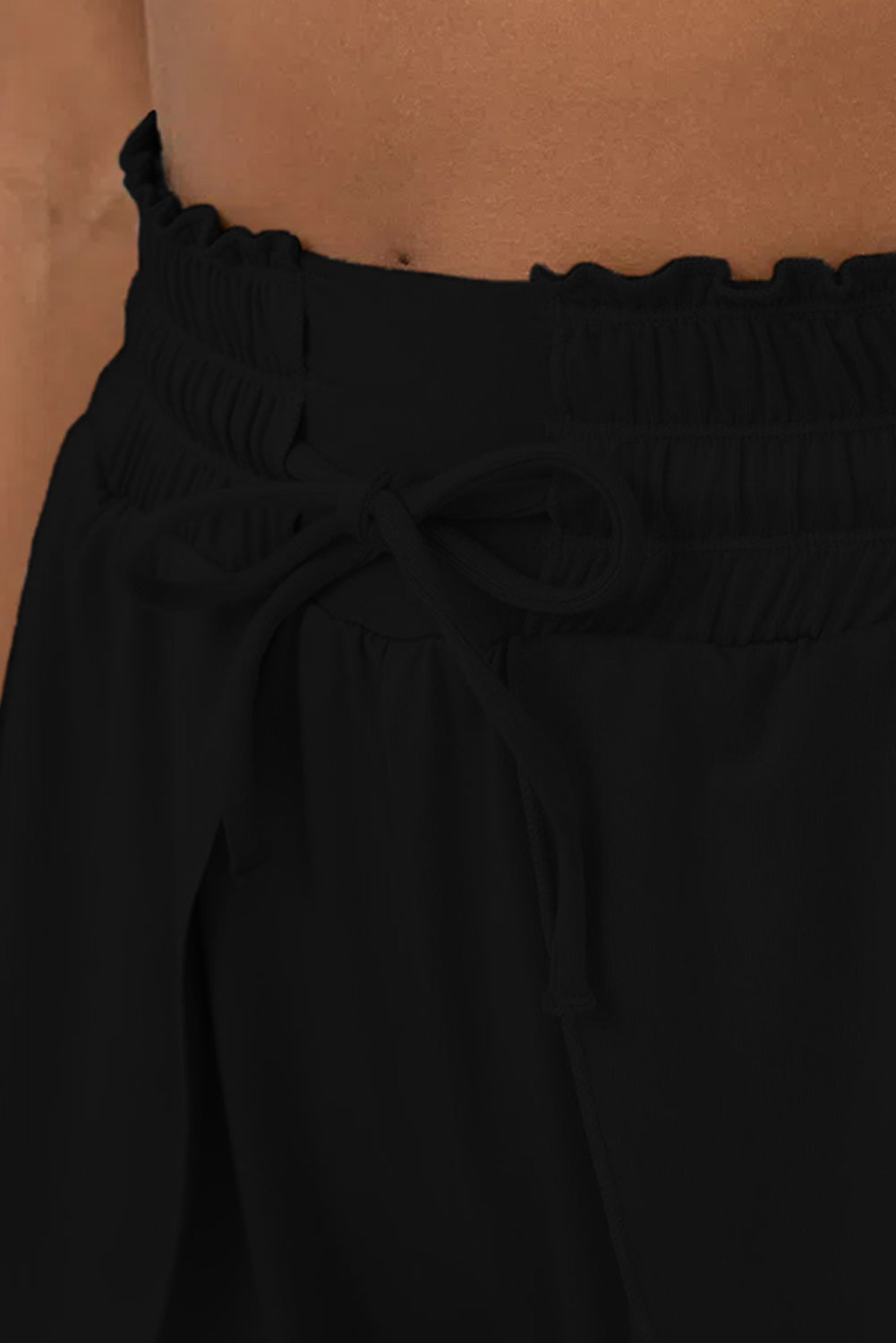 Black Frilly High Waist Petal Wrap Swim Shorts