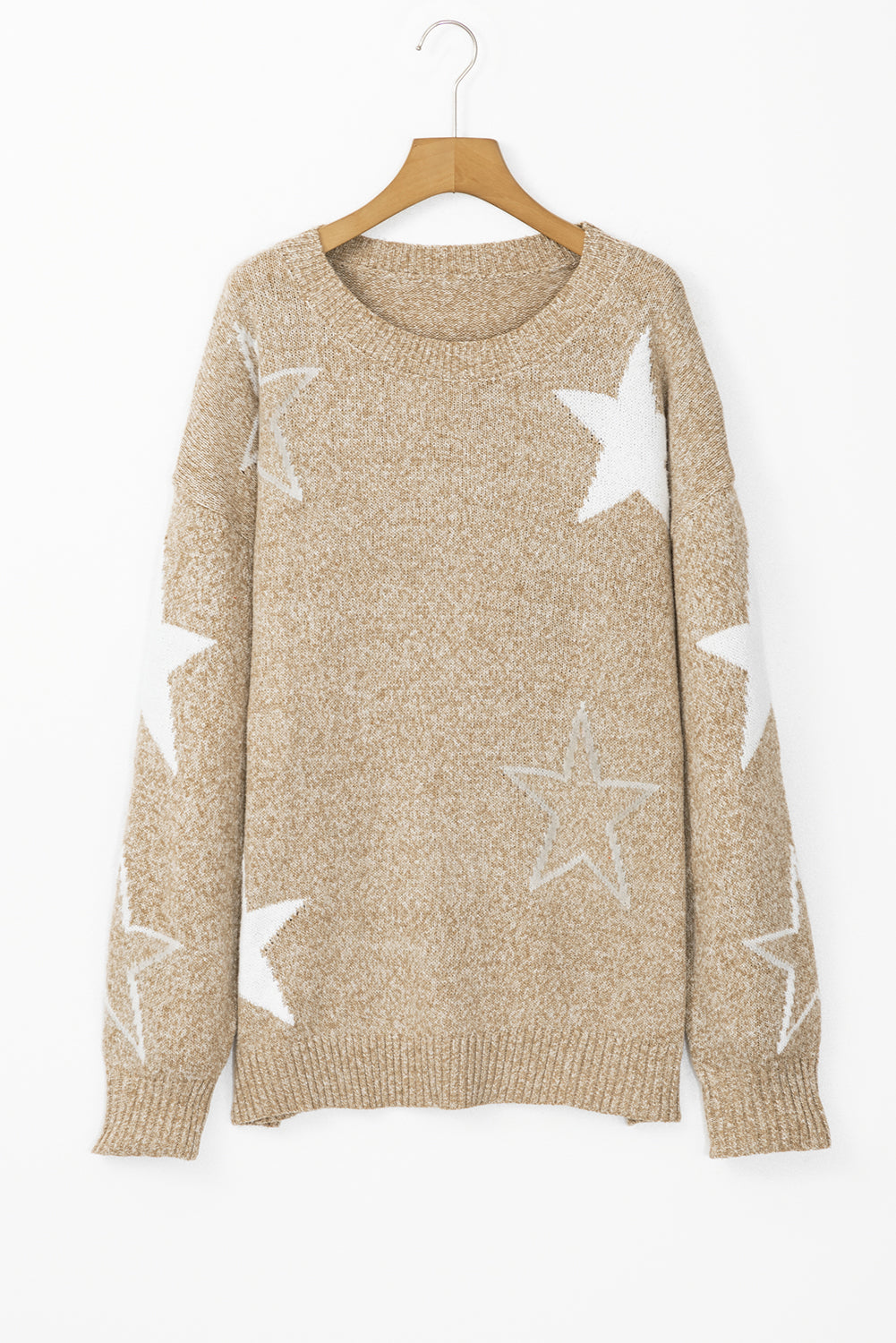 Khaki Star Pattern Drop Shoulder Plus Size Sweater